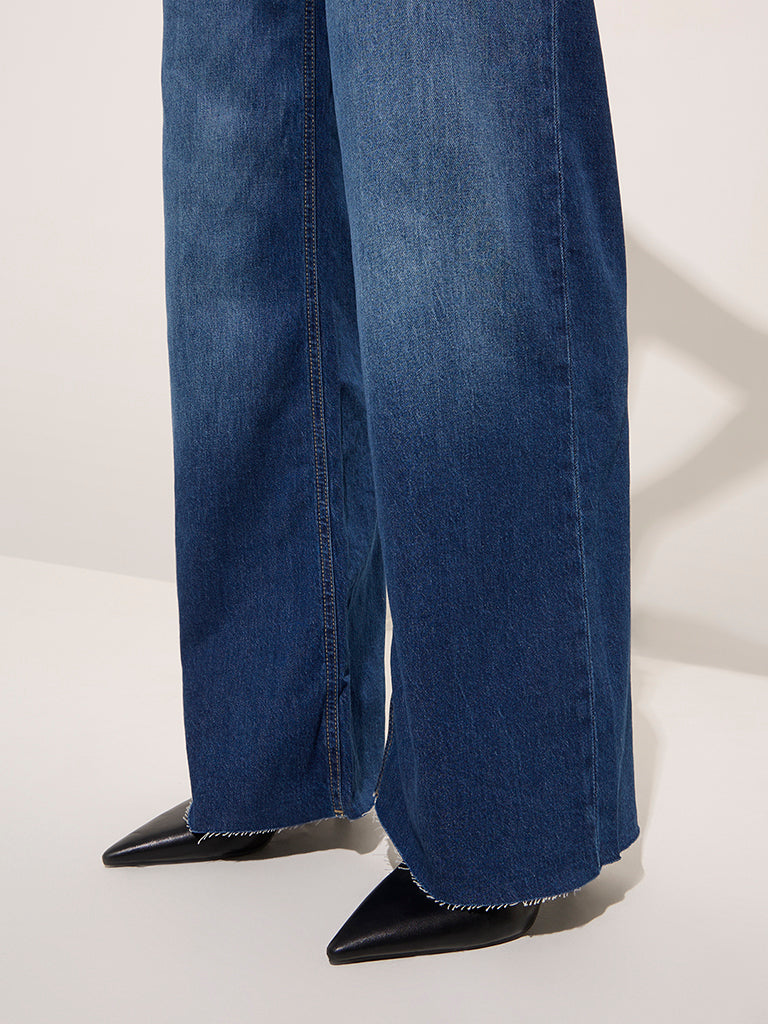 Nuon Dark Blue Faded Straight - Fit High - Rise Jeans