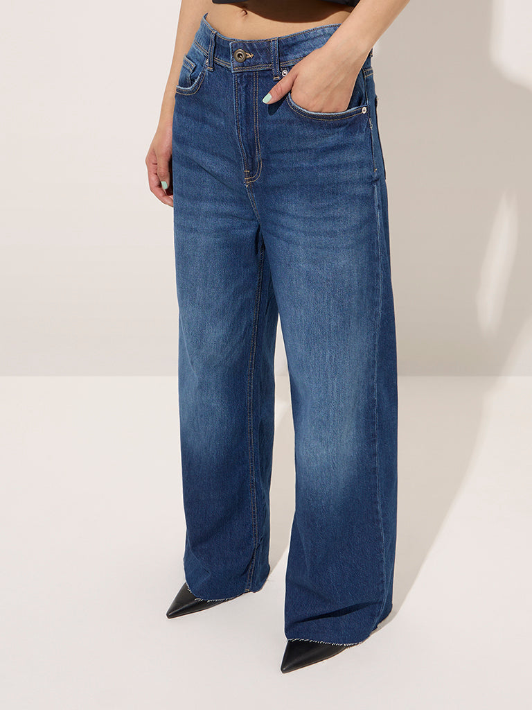 Nuon Dark Blue Faded Straight - Fit High - Rise Jeans