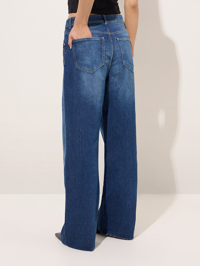 Nuon Dark Blue Faded Straight - Fit High - Rise Jeans