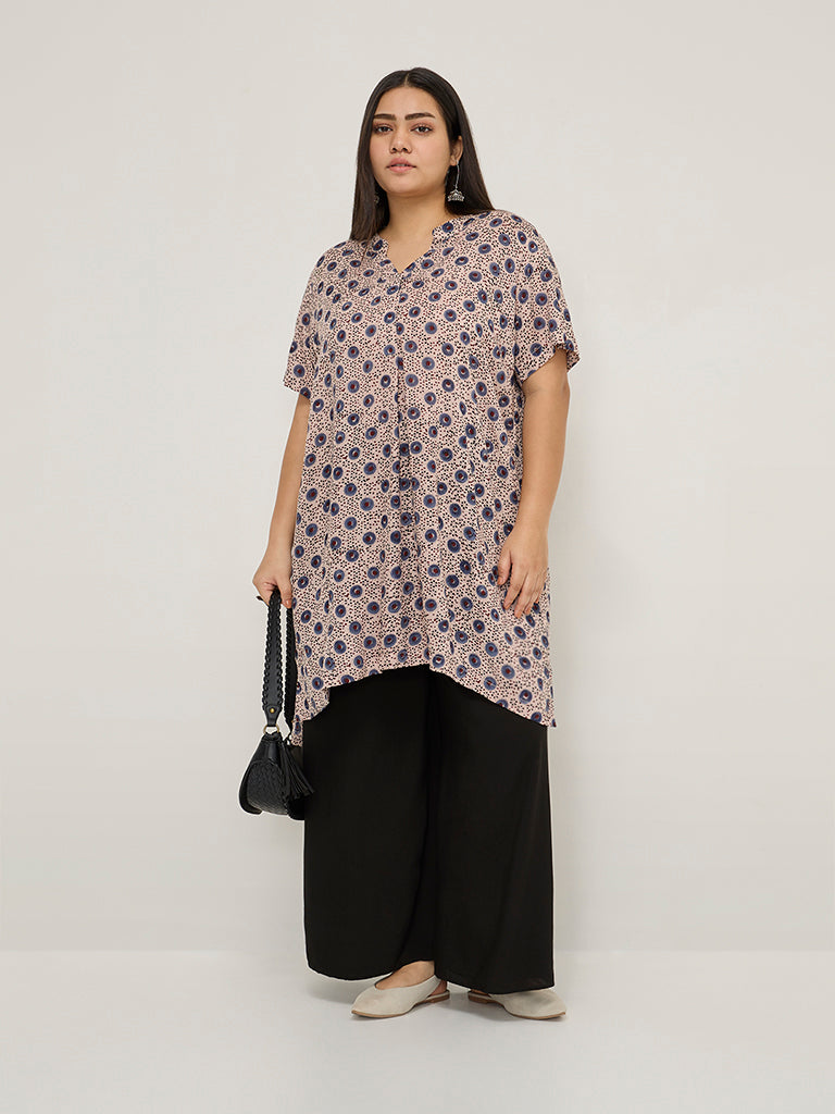 Diza Navy Printed High-Low Kurta