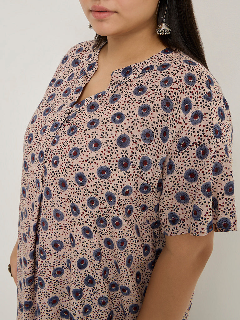 Diza Navy Printed High-Low Kurta