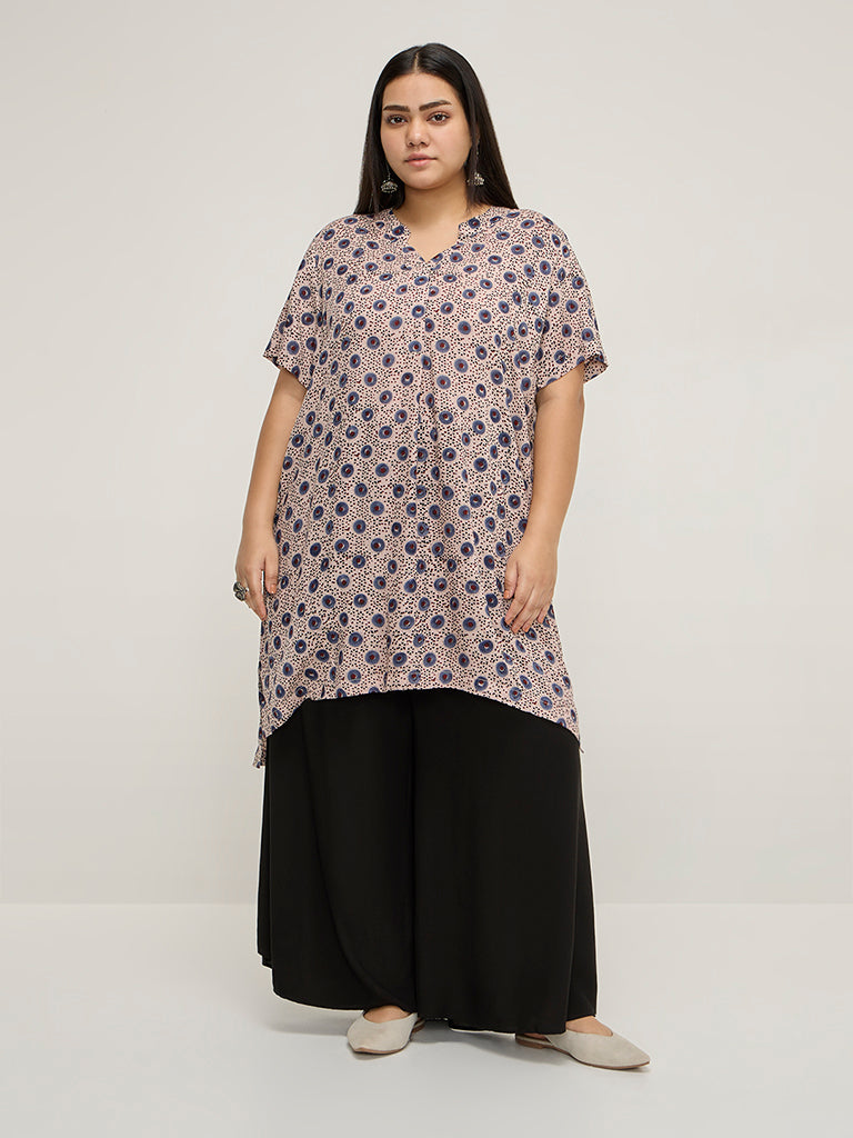 Diza Navy Printed High-Low Kurta