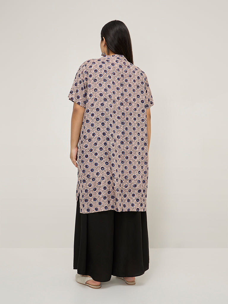 Diza Navy Printed High-Low Kurta