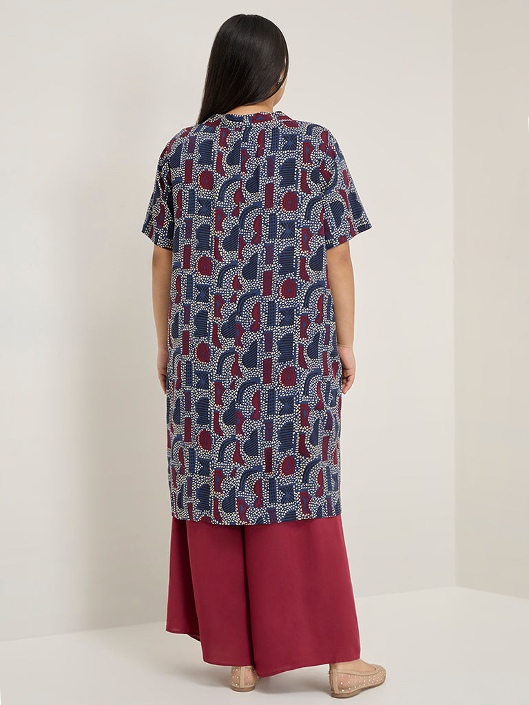 Diza Dark Blue Printed High-Low Kurta