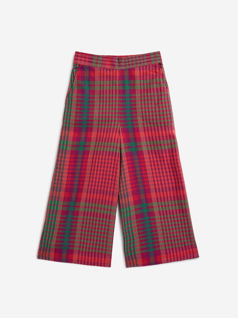 Utsa Kids Red Checkered Cotton Pants - (2-8yrs)