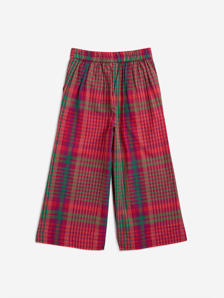 Utsa Kids Red Checkered Cotton Pants - (2-8yrs)