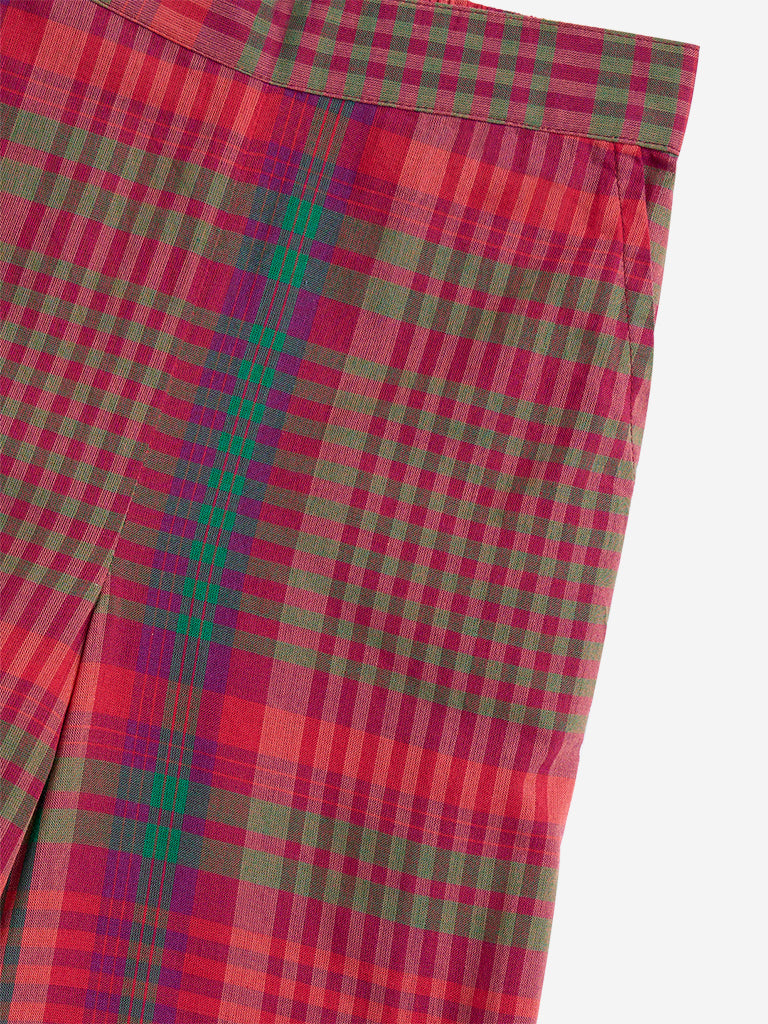 Utsa Kids Red Checkered Cotton Pants - (2-8yrs)