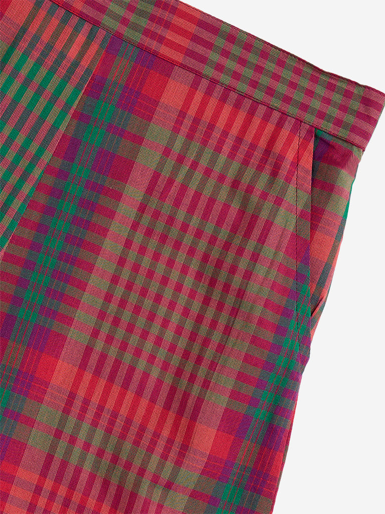Utsa Kids Red Checkered Cotton Pants - (8-14yrs)