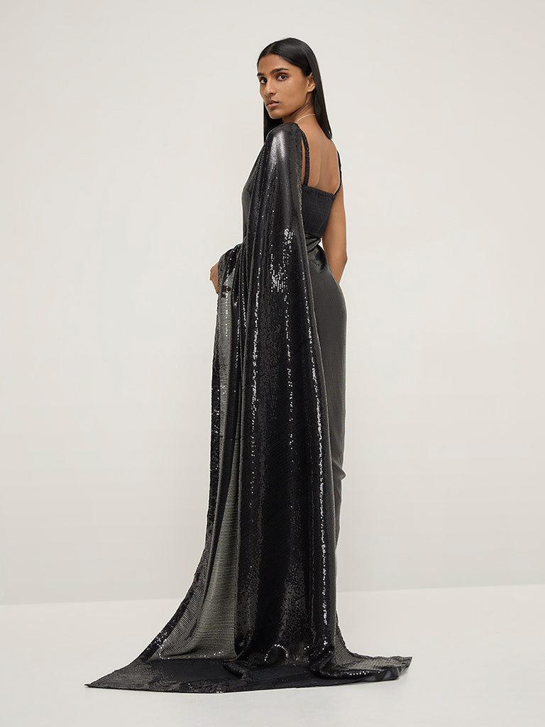 Vark Black Sequin-Detailed Saree