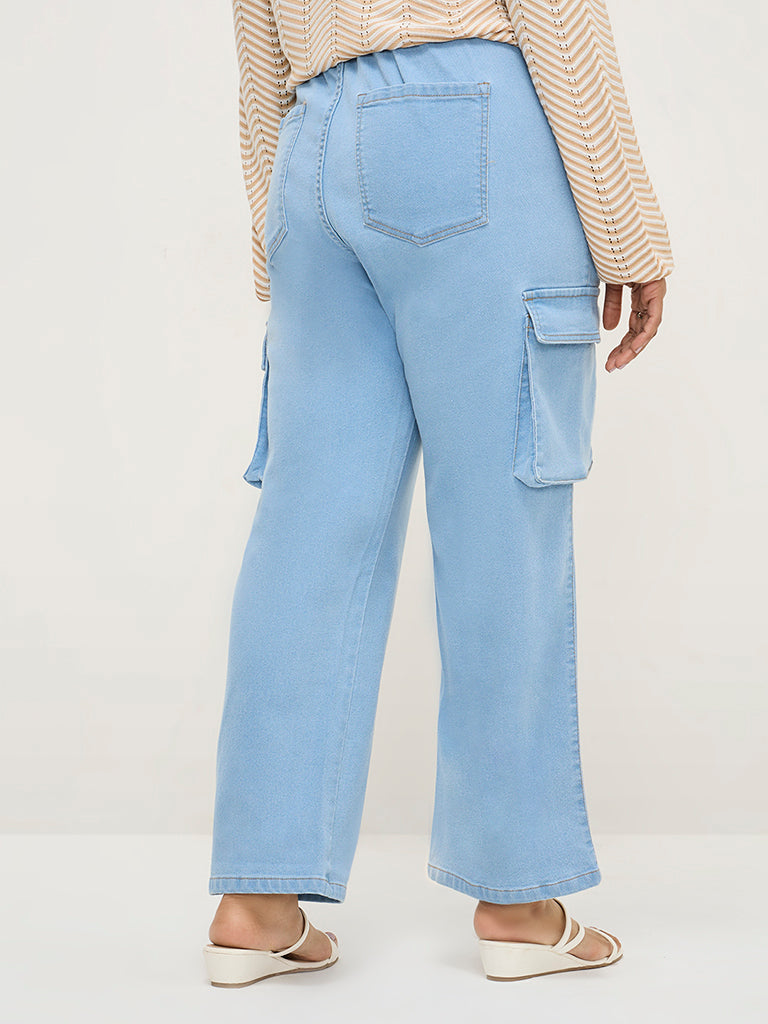 Gia Light Blue Cargo-Style Straight-Fit High-Rise Jeans