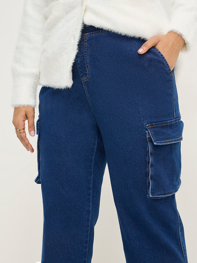 Gia Dark Blue Cargo-Style Straight - Fit High - Rise Jeans