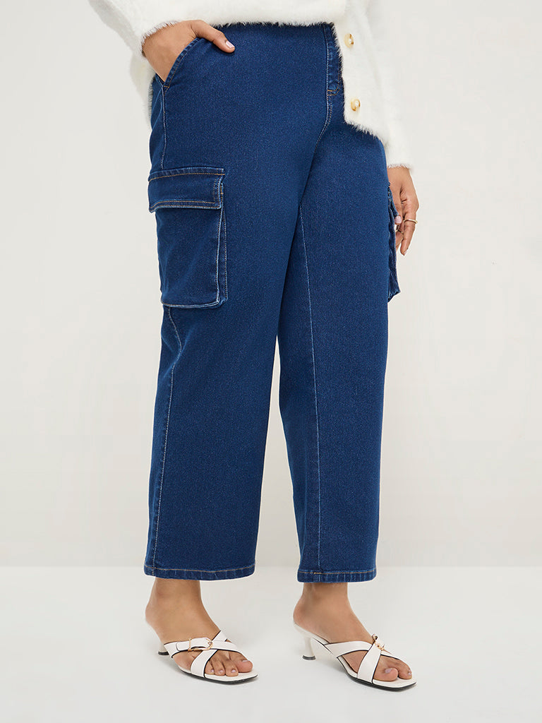 Gia Dark Blue Cargo-Style Straight - Fit High - Rise Jeans