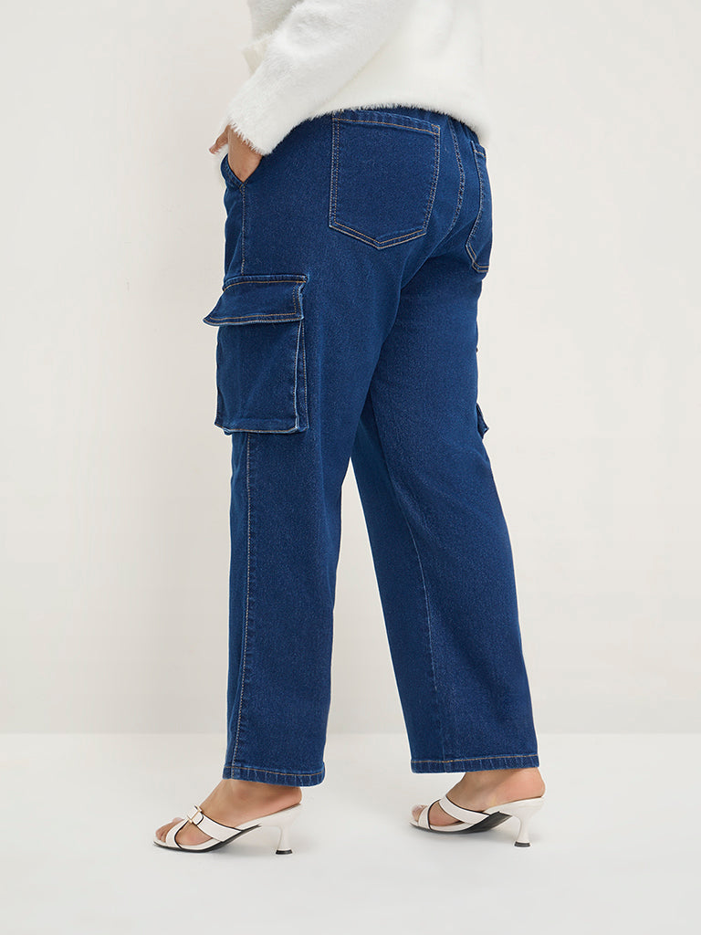 Gia Dark Blue Cargo-Style Straight - Fit High - Rise Jeans