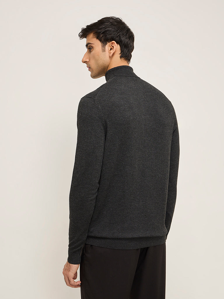Westside WES Formals Men's Black Slim-Fit Sweater for Winter Wear Back View