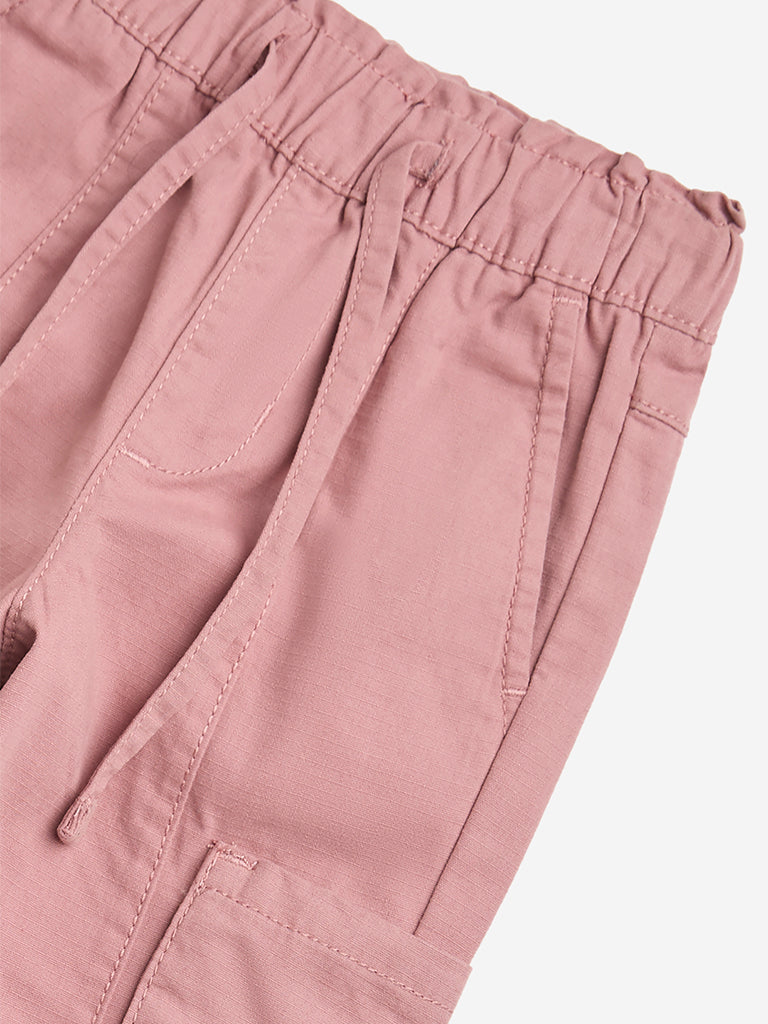 Westside HOP Girls' Kids Dusty Pink Embroidered Mid-Rise Cotton Joggers for Casual Wear Zoom View