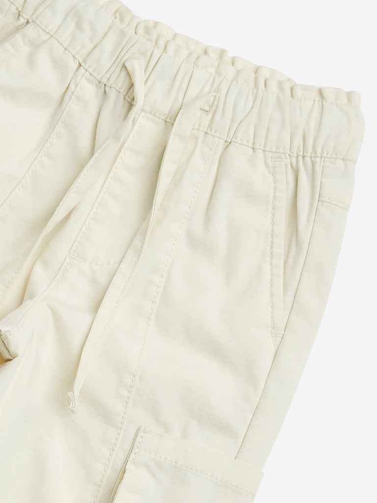 Westside HOP Girls' Kids Off-White Embroidered Mid-Rise Cotton Joggers for Casual Wear Zoom View