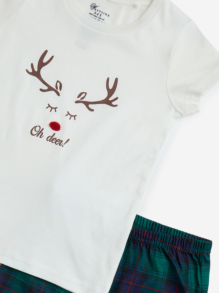 Westside HOP Kids Green Christmas-Themed Cotton Pyjamas Set In A Bag for Casual Wear Zoomed View
