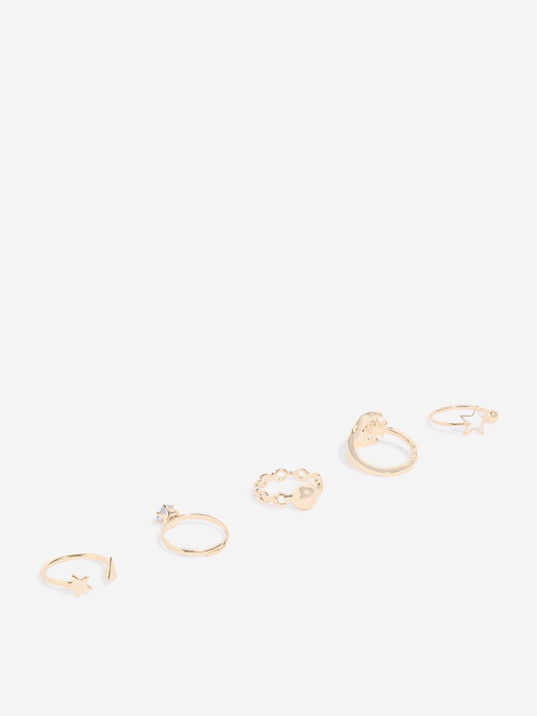 Westside Accessories Gold Star Moon Stackable Rings - Pack of 5