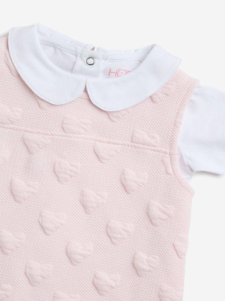 Westside HOP Baby Girl's Pink Heart Design Cotton T-Shirt & Pinafore Set for Casual Wear Zoomed View