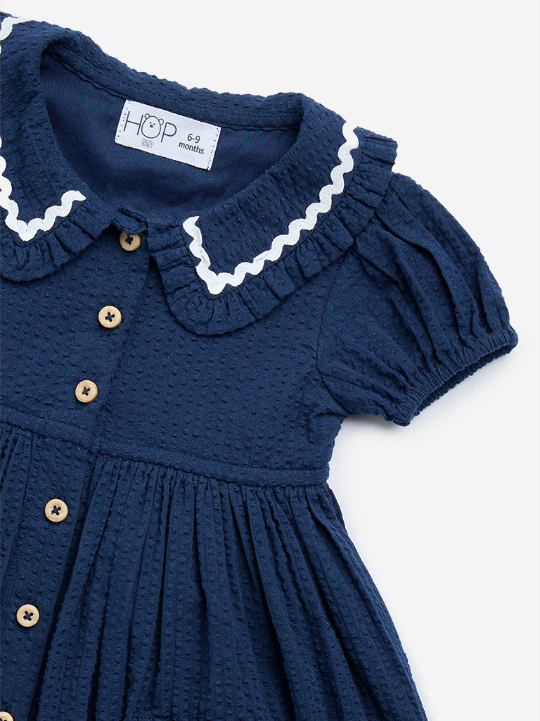 HOP Baby Navy Textured A-Line Cotton Dress