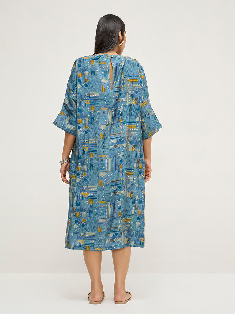 Diza Indigo Indie-Printed Straight Dress