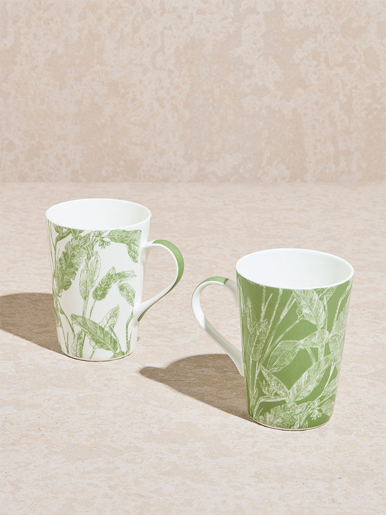 Westside Home Green Banana Printed Mugs (Set of 2)