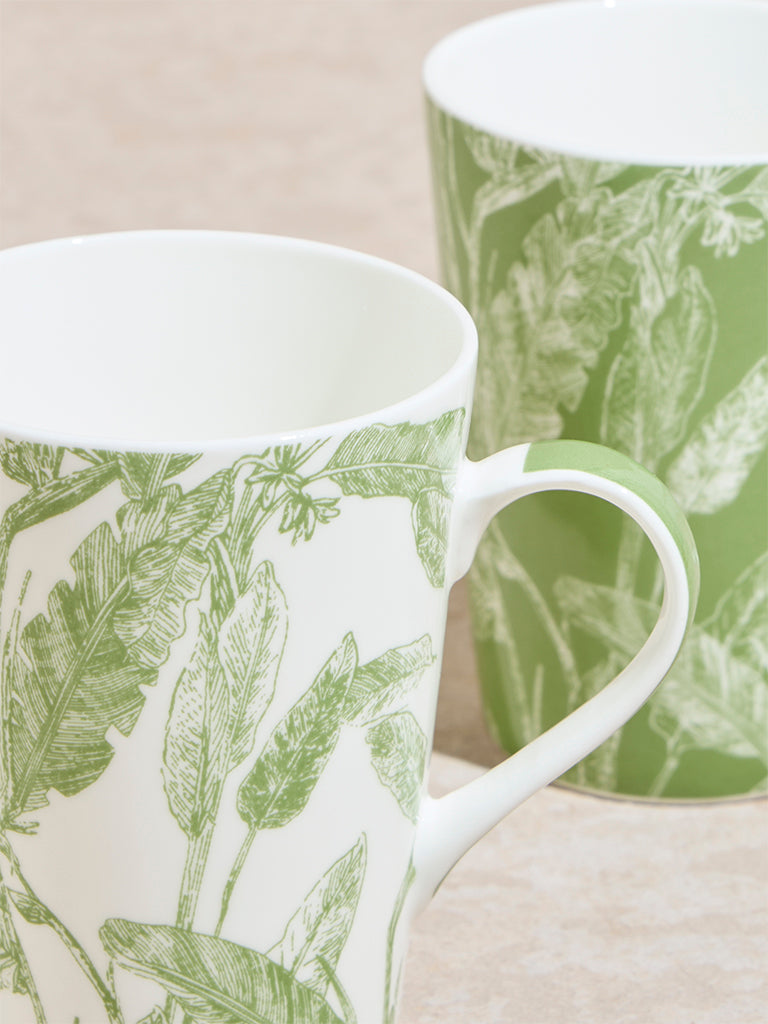 Westside Home Green Banana Printed Mugs (Set of 2)
