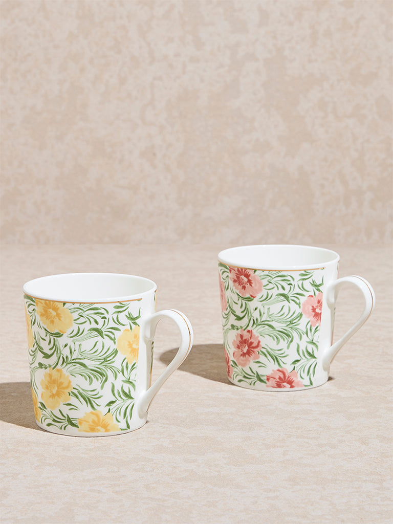 Westside Home Multicolour Floral Printed Mugs (Set of 2)