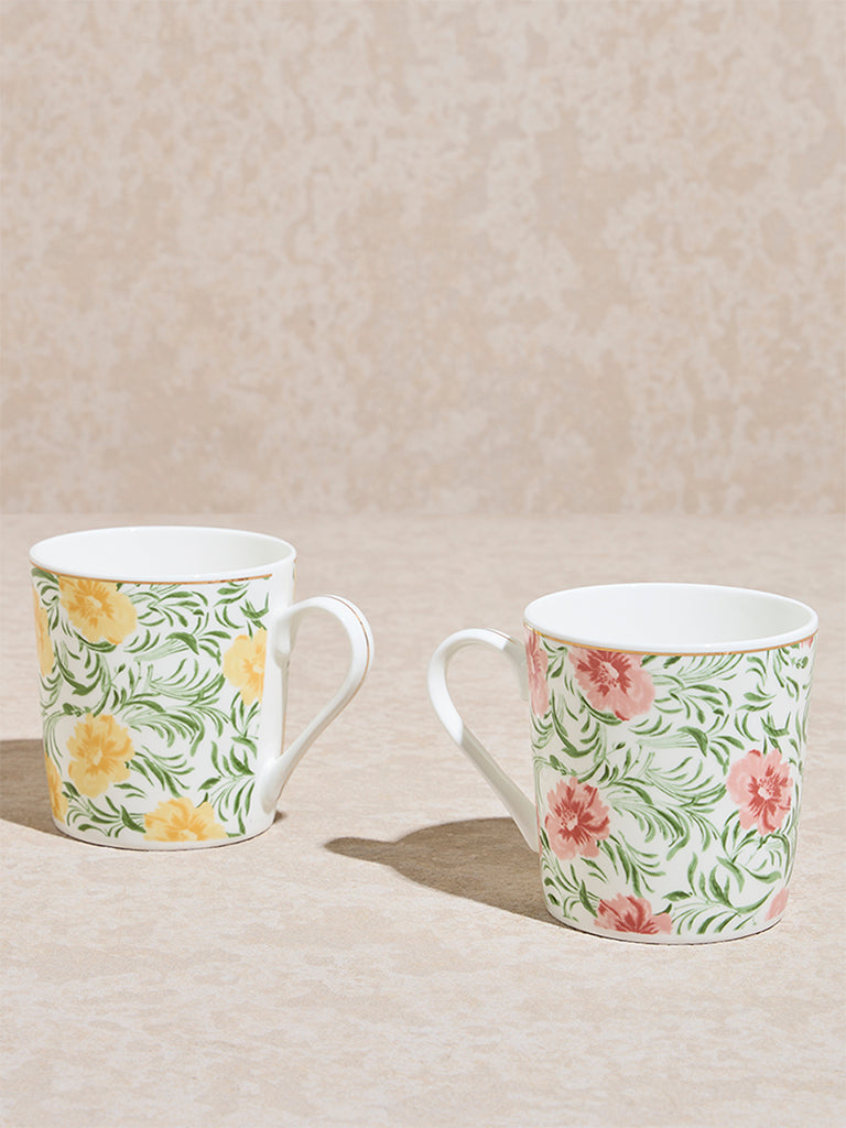 Westside Home Multicolour Floral Printed Mugs (Set of 2)