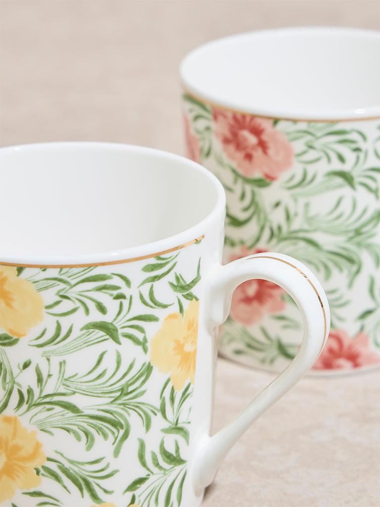 Westside Home Multicolour Floral Printed Mugs (Set of 2)
