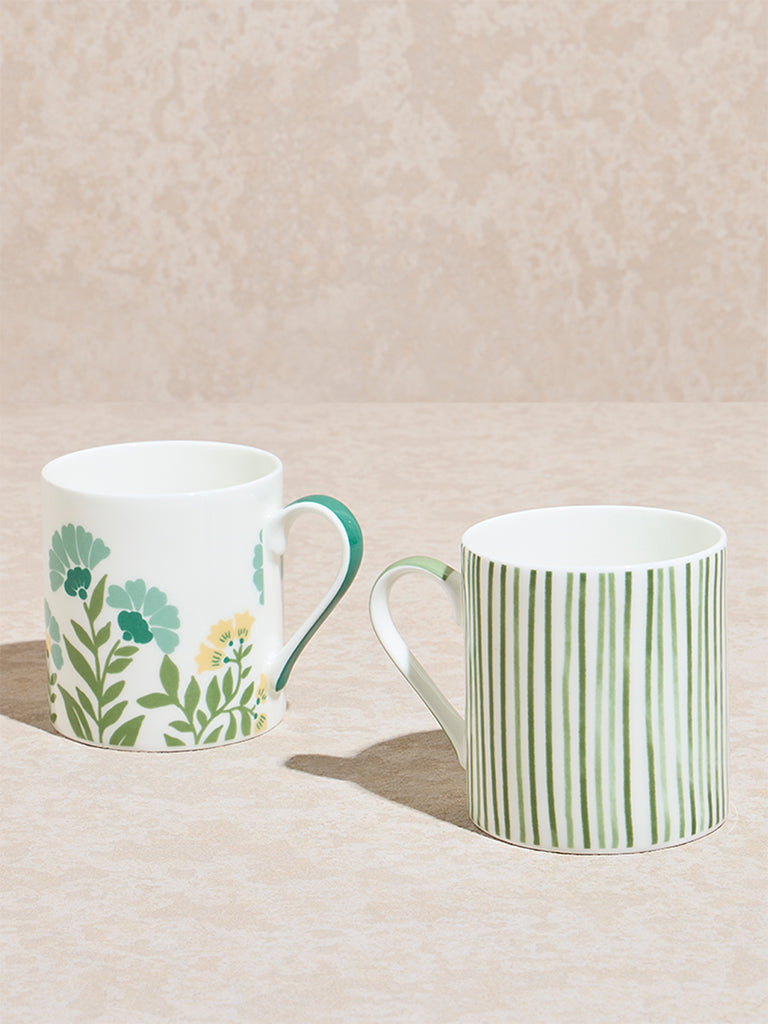 Westside Home Green Printed Large Mugs (Set of 2)