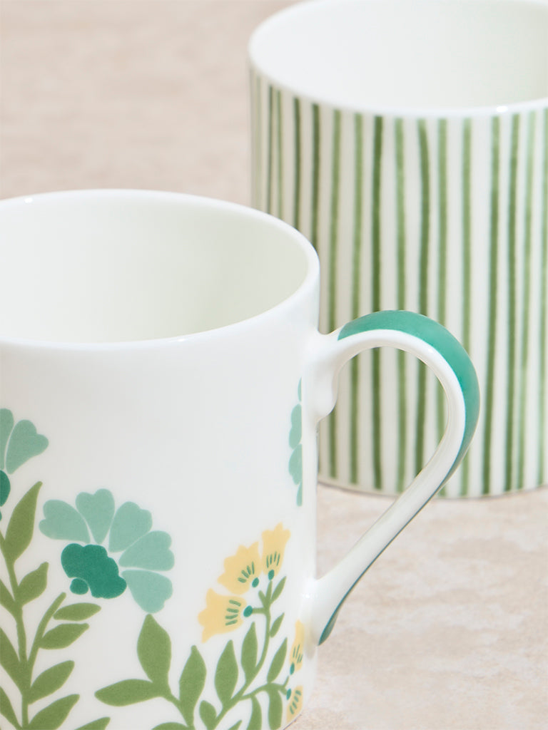 Westside Home Green Printed Large Mugs (Set of 2)