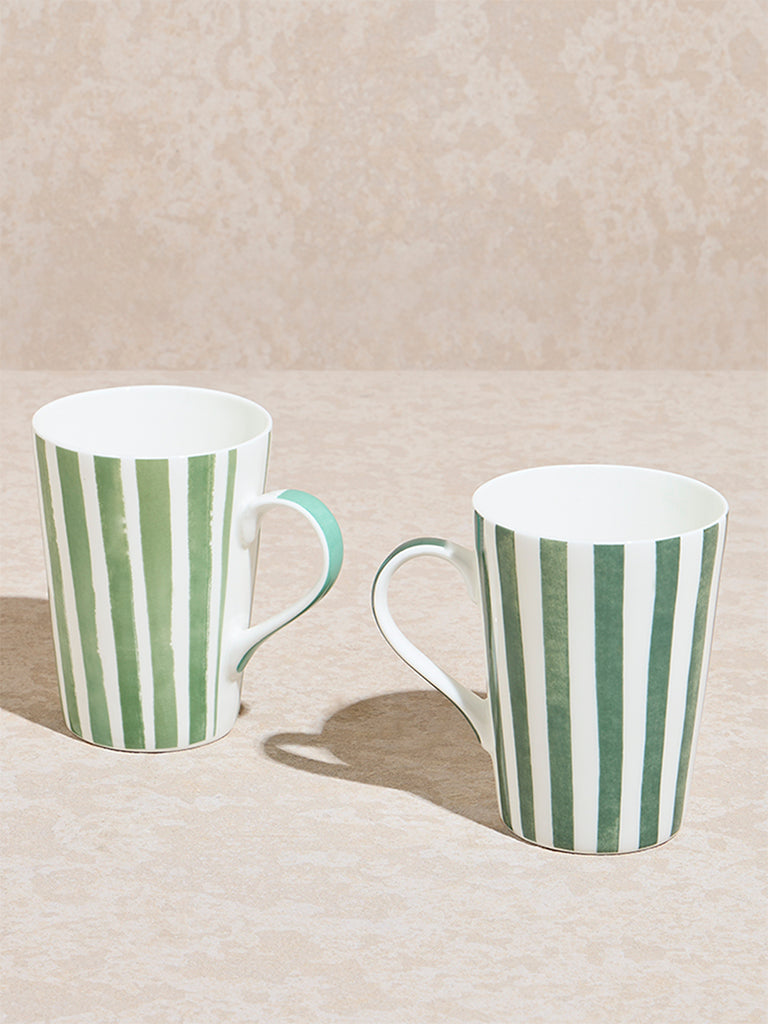 Westside Home Green Striped Mugs (Set of 2)