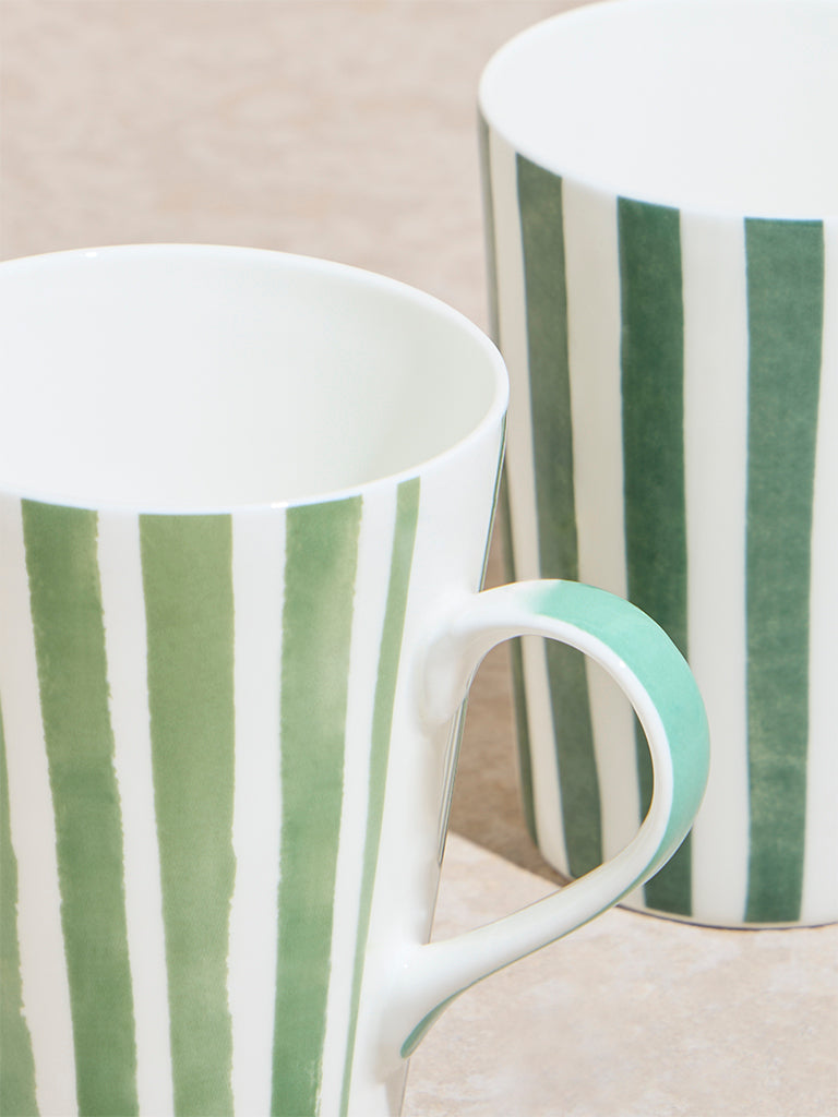 Westside Home Green Striped Mugs (Set of 2)