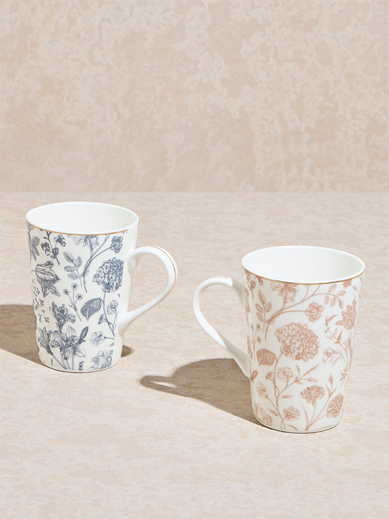 Westside Home Multicolour Botanical Printed Mugs (Set of 2)