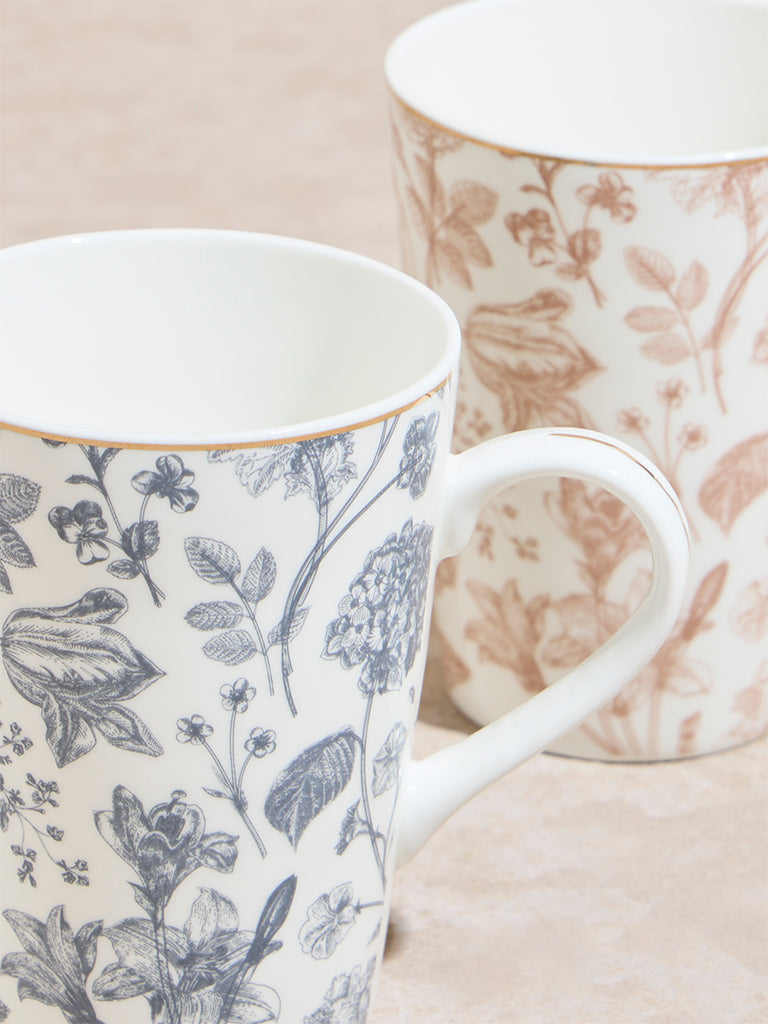 Westside Home Multicolour Botanical Printed Mugs (Set of 2)