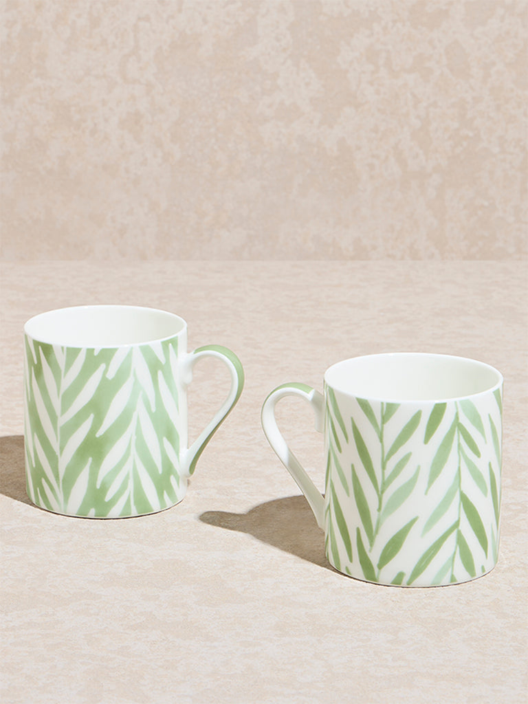 Westside Home Green Botanical Printed Mugs -Set of 2