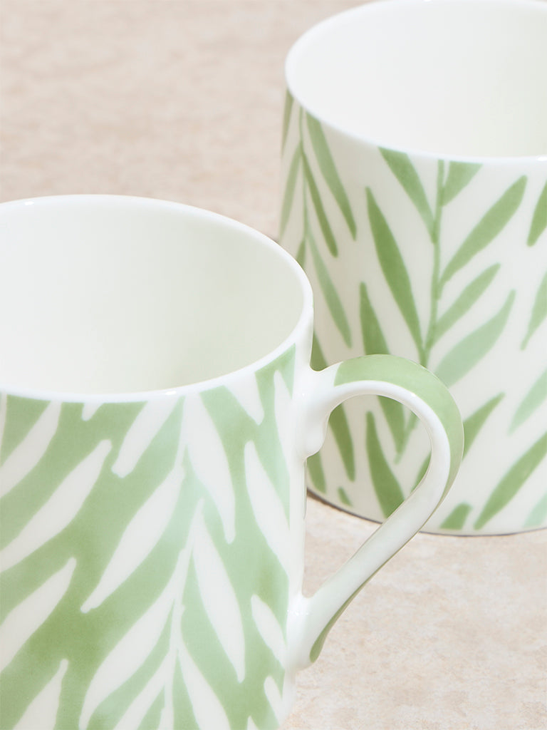 Westside Home Green Botanical Printed Mugs -Set of 2