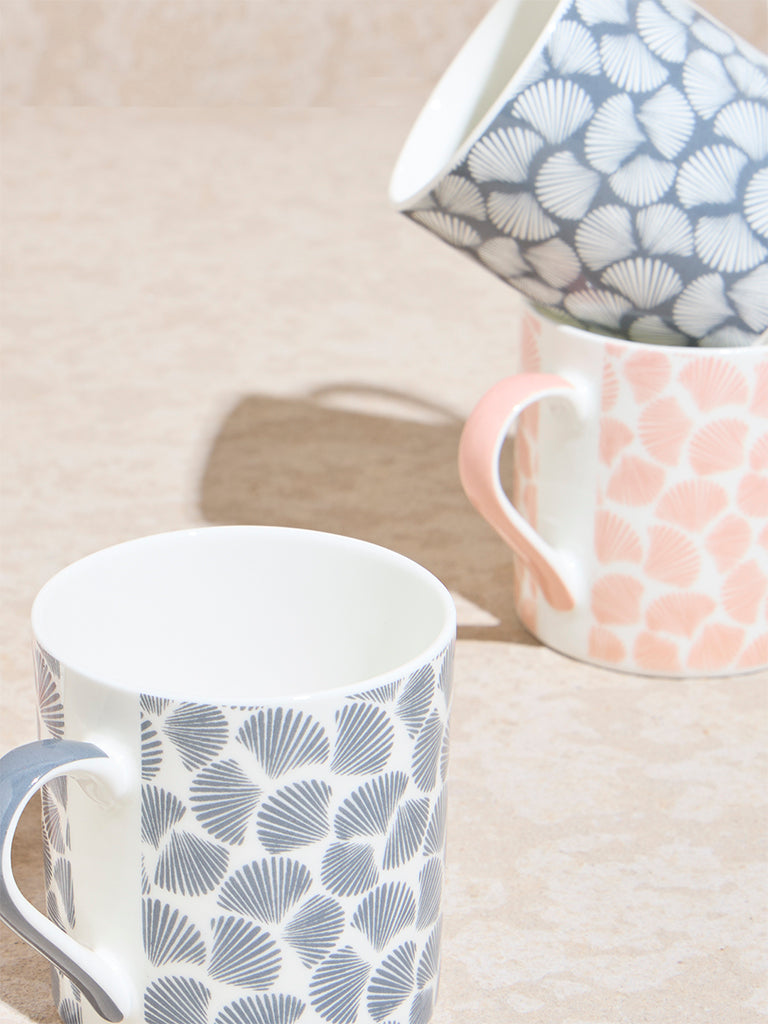 Westside Home Pink and Grey Shells Printed Mugs (Set of 4)