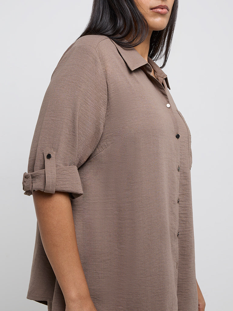 Gia Taupe Asymmetrical Shirt