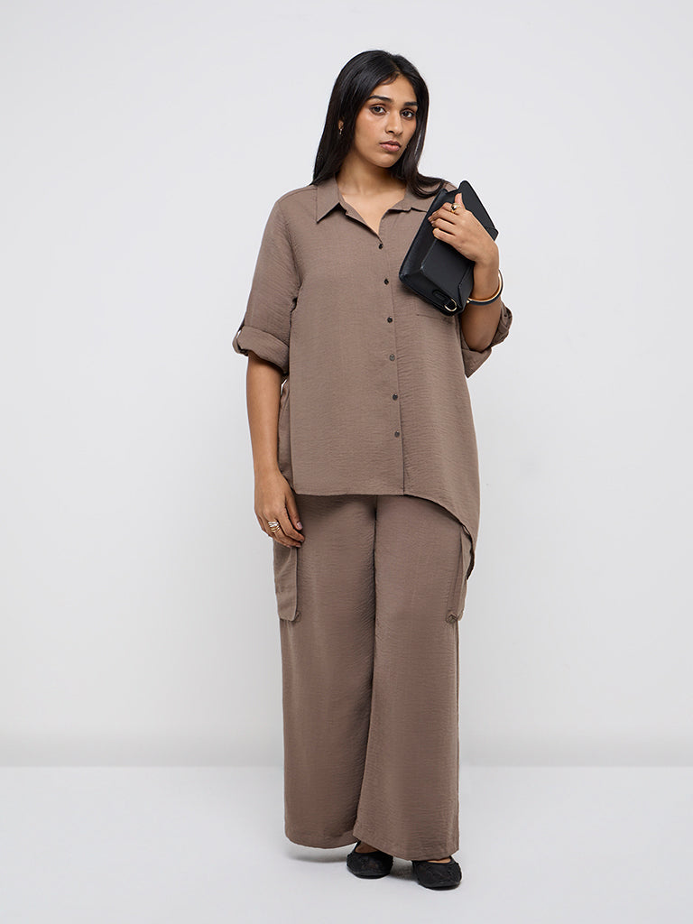 Gia Taupe Asymmetrical Shirt