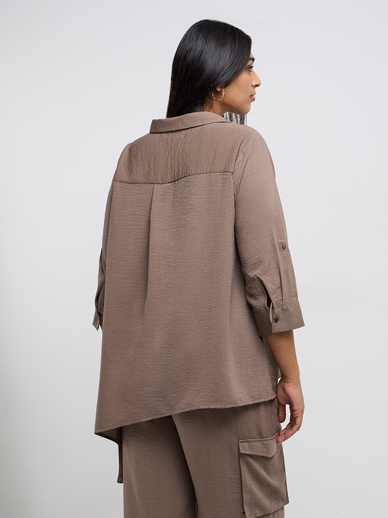 Gia Taupe Asymmetrical Shirt