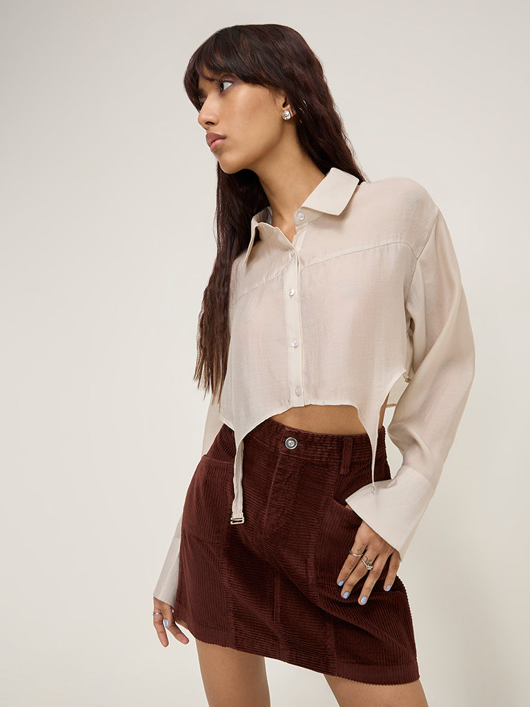 Nuon Beige Strap-Detailed Crop Shirt