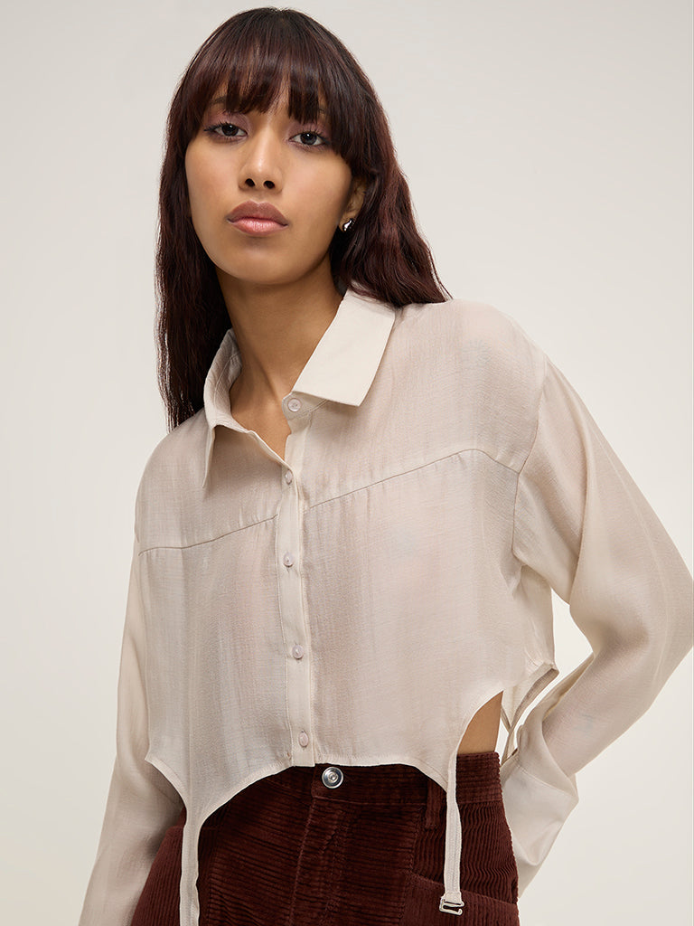 Nuon Beige Strap-Detailed Crop Shirt