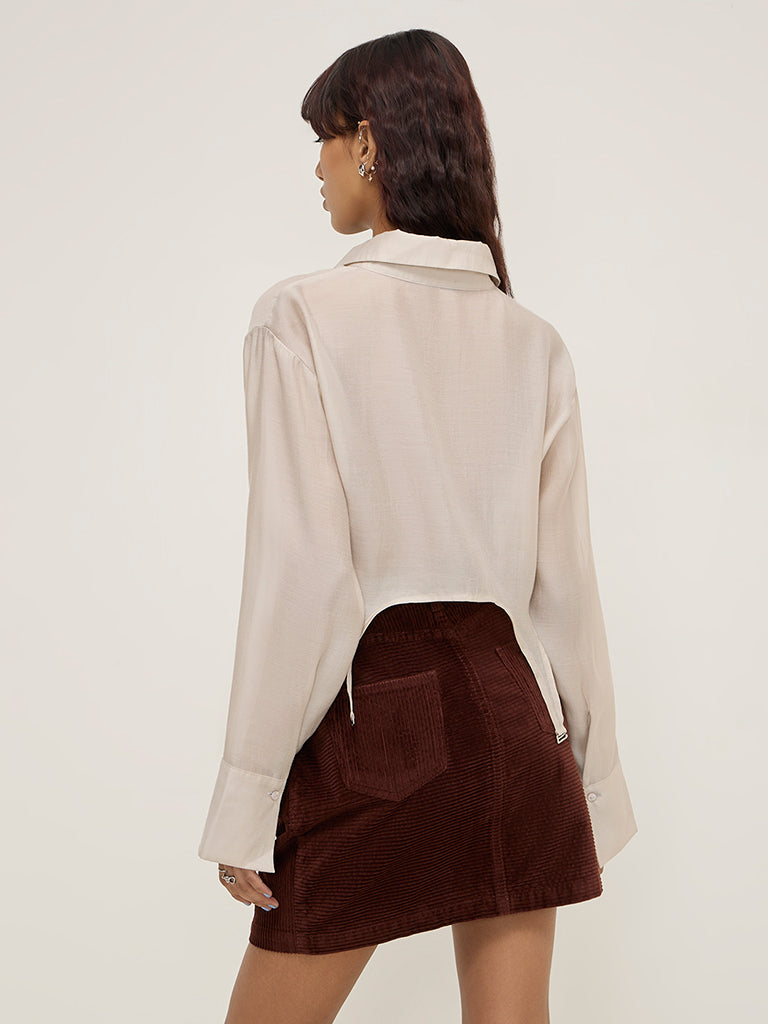 Nuon Beige Strap-Detailed Crop Shirt