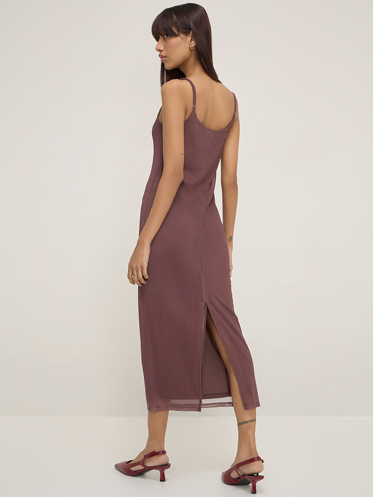 Nuon Dark Brown Floral Printed Straight Dress