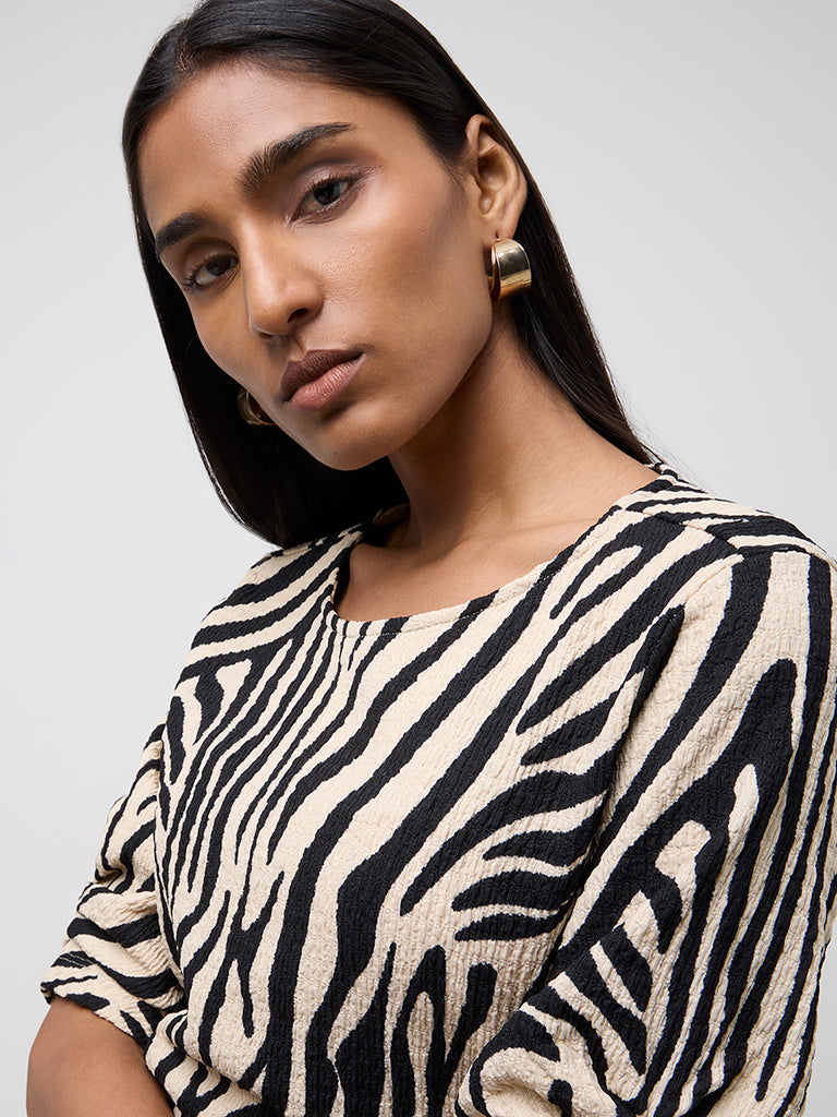 Wardrobe Beige & Black Animal Printed Top