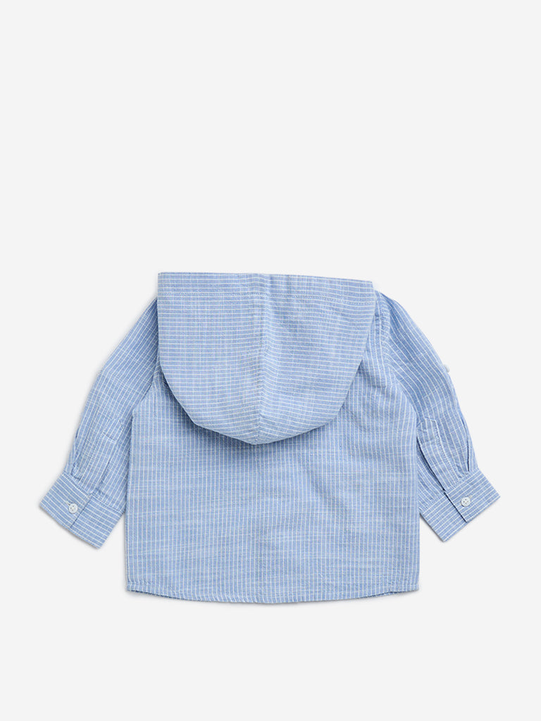 HOP Baby Blue Striped Cotton Hooded Shirt