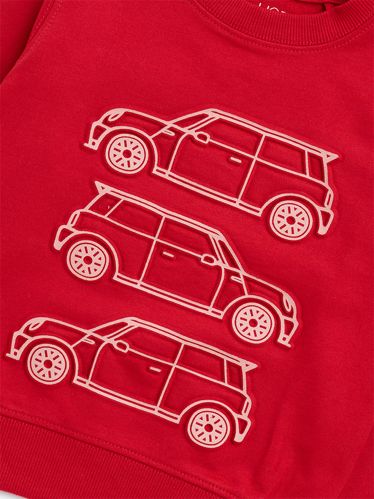 HOP Kids Red Car Design Cotton Sweatshirt