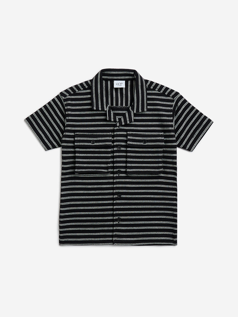 HOP Kids Black Striped Cotton-Blend Shirt